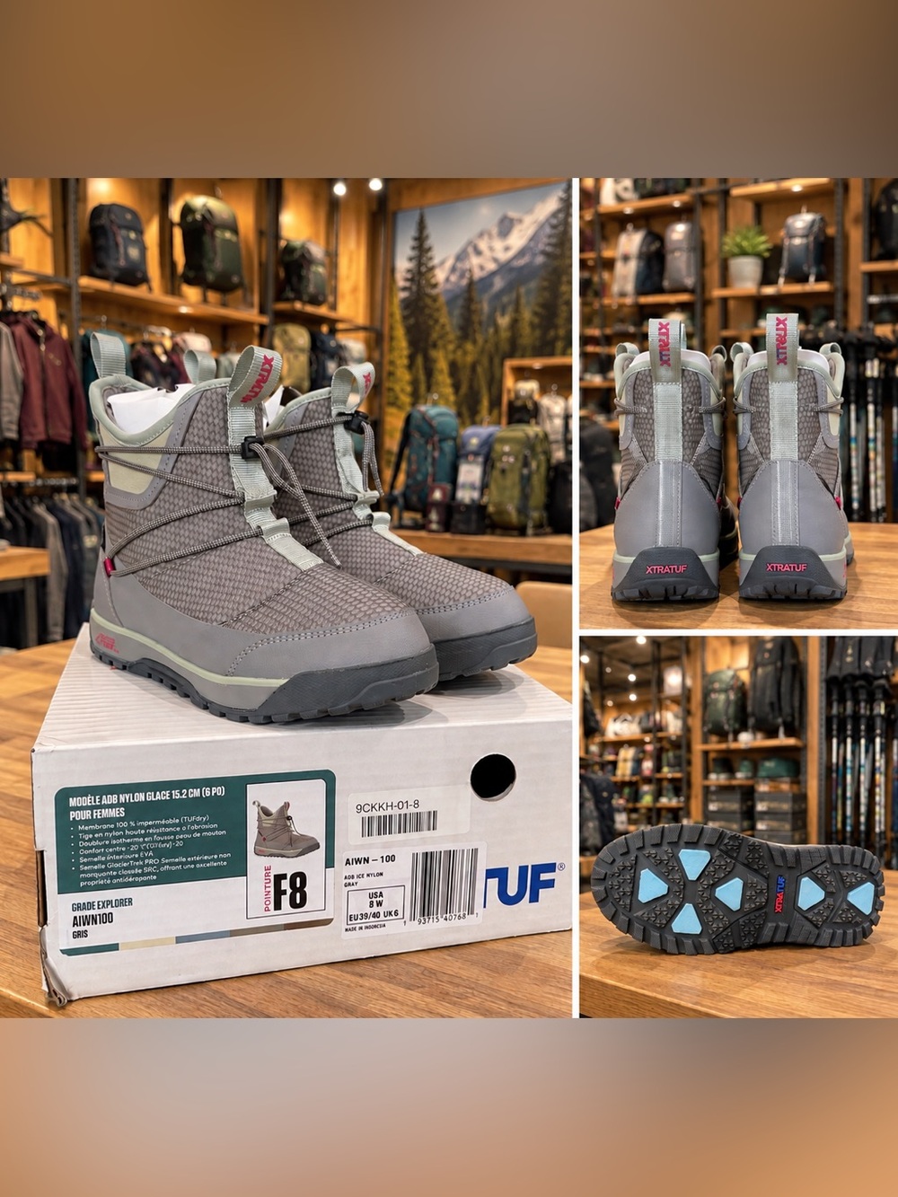 XTRATUF Women’s Ice Ankle Deck Boots Gray Winter Snow Boots Size 8